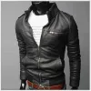 FI Herrmotorcykelskinnjacka Spring och Autumn Stand Collar Zip Aviator Jackets Male Slim Pu Syntetiska läderrockar 89QI#