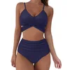 Costumi da bagno da donna Costumi da bagno a due pezzi Bikini tagliati in pizzo da donna Push Set Costume da bagno sexy solido Costumi da bagno alti Tankini Top corto e pantaloncini per adolescenti