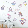 Autocollants muraux licorne de dessin animé, pour fille, décoration murale de salon, chambre à coucher, autocollants de princesse, décoration de porte d'armoire de chambre d'enfant