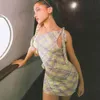 2023 Women's New Vacation Skirt Pure Desire Style One Shoulder Contrast Color Checkered Sexy Hollow Out Design Dress 985431