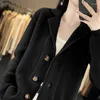 Women's Knits Autumn And Winter Merino Wool Clothing Suit Collar Cardigan Casual Loose Knitted Thickened Top Warm Korean