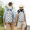 Backpack Gray And White Checkerboard Casual Sports Student Business Daypack For Men Women Laptop Computer Canvas Bags