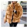 Womens Fur Faux Coat Women Winter Jacket Black Vintage Lady Warm Fluffy Coats Short Clothes 2022 Drop Delivery Apparel Clothing Outerw Otaq4