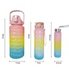 1Set3pcs sportwaterfles met stroming mannen dames fitnessflessen outdoor koude flessenc tijd marker drinkware 240314