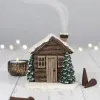 Queimadores Natal Inverno Log Cabin com 2 Cone de Incenso Queimar Chaminé Cabana Incenso Cone Queimador Mesa Peça Central Exibição Decoração de Cidade de Natal