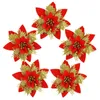 Décorations de Noël 5pcs Glitter Rose Fleur artificielle 14cm Fleurs Tête Ornements d'arbre de Noël Joyeux Décoration Année pour la maison