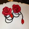 Boucles d'oreilles pendantes en tissu irrégulier, fleur de Rose, pompon en acrylique, goutte d'eau pour femmes, bijoux de luxe à la mode rétro