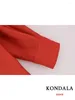 Women's Two Piece Pants KONDALA Vintage Red Tie Dye Suits Women Long Sleeve Loose Shirts High Waist Wide Leg Fashion 2024 Summer Holiday