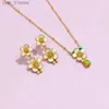 Earrings Necklace Simple Elegant Enamel Glaze Flower Fruit Pendant Necklace Earring Women Jewelry Sets Fashion Female Accessories Gift L240323