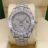 Luxury Men's Watch Three-dimensional Roman Literal Dial Silver Full Rhinestone Stainless Steel Strap Automatic Date250W