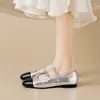 Casual Shoes 2024 Double Belt Buckle Ballets Ladies Mixed Color Silver Ballerina Flats Women Party Wedding Loafers Round Toe Mary Janes