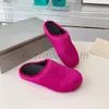 Designer Women Slippers Horse Hair Slides Women Round Toe Loafers Black Rose Red Fur Mules Half Slipper Men Rubber Slide Plush Shoes with box