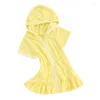 Robe de bain pour filles, Cover-Up à capuche, fermeture éclair, en éponge, serviette de bain, peignoir, Robe de plage, piscine