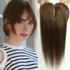 Toppers 100% Brown Remy Human Heum Hair Toppers Wigs with Bangs Silk Base Clip in Topper Top Hair in Hair Extension for Women 10/11 / 14inch