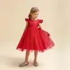 Baby Red Christmas Dresses for Girls Beading Backless Wedding Birthday Ceremony Gala Dress Cute Princess Party Evening Gown 240318