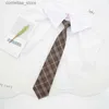 Corbatas para el cuello Corbatas para el cuello JK escote niños y niñas estudiante corbata perezosa corbata de algodón puro a rayas camisa para mujer uniforme accesorios de vestir corbata ajustable Y240325