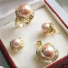 FYS004 Multi-color Choices White green AAAA CZ White South Sea Shell Pearl Ring Pendant Earring Jewelry Set 240314