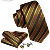 Neck Ties Neck Ties 70pcs Fashion Luxury Gold Striped 100% Silk Tie Gifts For Men Suit Wedding Tie Barry.Wang NeckTies Hanky Set Business LN-5702 Y240325