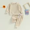 衣類セット幼児の男の子の男の子の服の服の長袖のプルスウェットシャツの弾性ウエストパンツ2pcsソリッド服セット