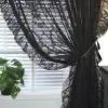 Gardiner svart rufflade spetsar ren gardiner för kök bondgård kristallpärlor mesh bröllop bakgrund jacquard blommor fönster draperier
