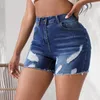 Kvinnors shorts mjuk denim hög midja smala fit byxor rakad kant stretch rippad sommarbyxor fashionabla