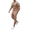 Survêtements pour hommes Arrivée Hommes Casual Sports Costume 2 pièces Couleur unie Col rond T-shirt à manches courtes Shorts d'été S-XXXL