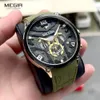 Megir Olive Green Sport Watch Menファッションシリコンストラップ防水クロノグラフクォーツリストウォッチ付きオートデートの明るい手240311