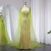 Mermaid Beaded Lime Sharon Dubai Said Green Evening Dresses Cape Sleeve Elegant Arab Women Wedding Party Prom Dress Ss443