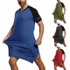 2024 Mens Nightgown Fi Patchwork Sleep Robe Solid Pijamas Homem Manga Curta Roupão Solto V Neck Nightwear Onesie S-5XL y6Bp #