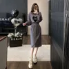 High End Gray for Women in Autumn and Winter 2023, New Waistband Slimming Design, Off Shoulder Fake Two Piece Long Dress Trend