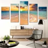 Cleopatra Ocean Canvas Painting Wall Art Orange Sky Ocean Beach Multi Turkey Sand Beach Sunrise 5 Pieces Wall Decor No Frame