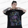 Men's T-Shirts 2023 Men Oversize T Shirt Hip Hop Strtwear Painting Letter Heart Rainbow Angels Graphic Tshirt Harajuku Cotton T-Shirt Unisex T240325