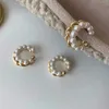 Hoop Huggie New Korean gold double circular twisted pearl earrings with vintage geometric circular cuffs fake perforated pearl clip earrings 24326