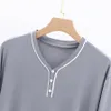 Modale Pigiama Sleep Top da uomo Butt-down con scollo a V Manica Lg T-shirt Intimo semplice Casual Sleepwear Uomo Henley Shirt s3Sj #