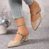 Gold Silver Bling High Heel Pumps Women Fashion Back Strap Slipon Party Shoes Woman Pointed Toe Slingbacks Thickheeled 240321