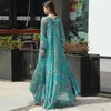 Llega gasa de manga larga vestido con estampado floral Boho talla grande mujer fiesta en la playa jardín Maxi vestido elegante Vestidos Robe 240321