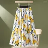 Skirts Tigena Unique Print Chiffon Midi Long Skirt For Women 2023 Summer Korean Casual A Line High Waist Mid-Length Female Girls Drop Otx9L