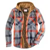 men's Quilted Lined Butt Down Plaid Shirt Add Veet To Keep Warm Jacket With Hood e0PG#