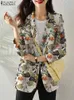 Dames Herfst Blazer Retro Bedrukte Jassen Casual Lange Mouw Bloemen Bovenkleding ZANZEA Vrouwelijke Enkele Knop Revers Jassen Oversize 240318