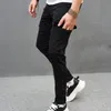 2024 NYA SVART SLIM MÄNS STREKT JEANS Lastbyxor Fi Hip Hop Streetwear Man Work Wear Pocket Denim Trousers 54FU#