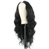 V-deel Pruik Body Wave Synthetische Pruiken voor Vrouwen 24 inch Zwart haar V-deel Pruiken Lijmloze Volledige Hoofd Clip in Half Pruiken Geen weglaten