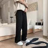 summer Pleated Pants Men Oversized Gray Black Casual Trousers Men Japanese Streetwear Loose Wide Leg Pants Mens Ice Silk Pants a5RT#