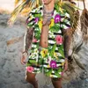 plage imprimé Hawaii Set hommes 2pcs chemise impression 3D lâche loisirs manches courtes plage shorts chemise vacances fi deux pièces ensemble U6c2 #