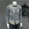 Printemps Automne Rétro Jeans Veste Chemises Pour Hommes Vêtements Bomber Aviator Moto Revers Lg Manches Denim Chemise Cowboy Outwear a4IB #