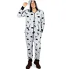 Hommes Lg manches pyjamas décontracté imprimé à capuche combinaison mâle pyjama fermeture éclair en vrac hiver chaud combinaison vêtements de nuit pour homme chaud H49e #