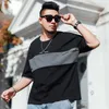 Oversized Mens Clothing Summer New Patchwork Shoulder Length Short Sleeved T-shirt with Simple and Loose Print Fat Guy