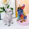 Sculpturen Kleurrijke Franse Bulldog Sculptuur Staande Hars Standbeeld Hond DIY Graffiti Ambachten Desktop Dier Standbeeld Ornament Home Decoraties