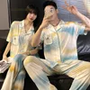 Verão ICY Feeling Carto PJ Casal Pijama Define Thread Pijamas Combinando Sleep Loungewear Pijamas Ternos Pijamas para Amantes L6iu #