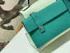 Bolsa de marca 19cm mini bolsa feminina bolsas de ombro de luxo epsom couro totalmente artesanal costura azul verde rosa creme cores preço de atacado entrega rápida