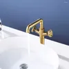 Bathroom Sink Faucets High Quality Brass Industrial Pipe Vessel Faucet 1-Hole 2-Handle Solid Copper Brushed Gold